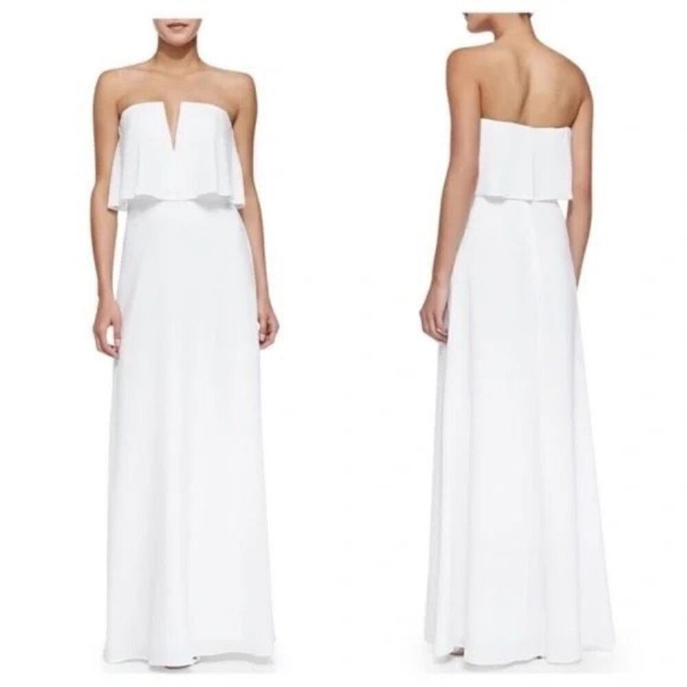 BCBGMAXAZRIA | Revolve Alyse Maxi Strapless  Chiffon  Occasion Dress White 6‎